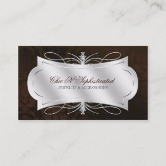 Lavish Dark Chocolate Diamond Damask Swirl Business Card