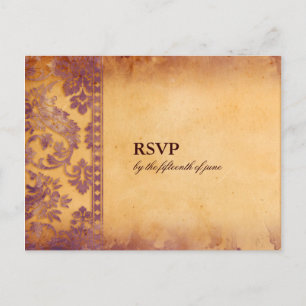 Lavish Lilac Grunge Damask Wedding RSVP Postcard