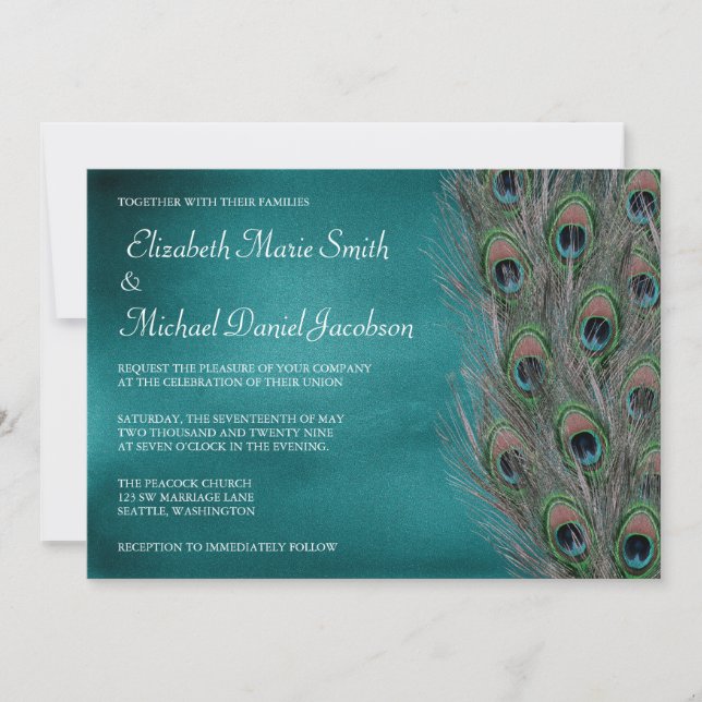 Lavish Peacock Feathers Wedding Invitation (Front)