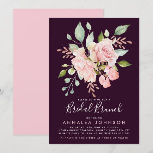 Lavish Pink & Eggplant Roses Bridal Brunch Invitation