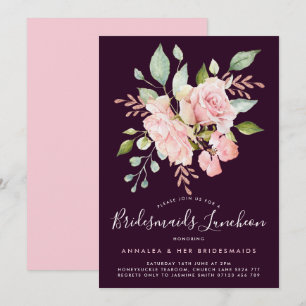 Lavish Pink Roses & Glitter Bridesmaids Luncheon Invitation