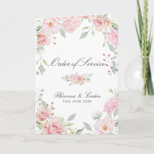 Lavish Pink Roses Wedding Folded Booklet Programme