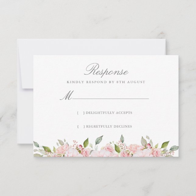 Lavish Pink Roses Wedding RSVP Card (Front)