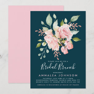 Lavish Pink & Teal Roses Bridal Brunch Invitation