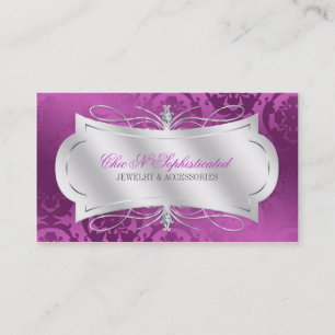 Lavish Plum Diamond Damask Swirl Business Card