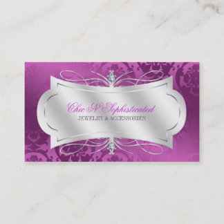 Lavish Plum Diamond Damask Swirl Business Card