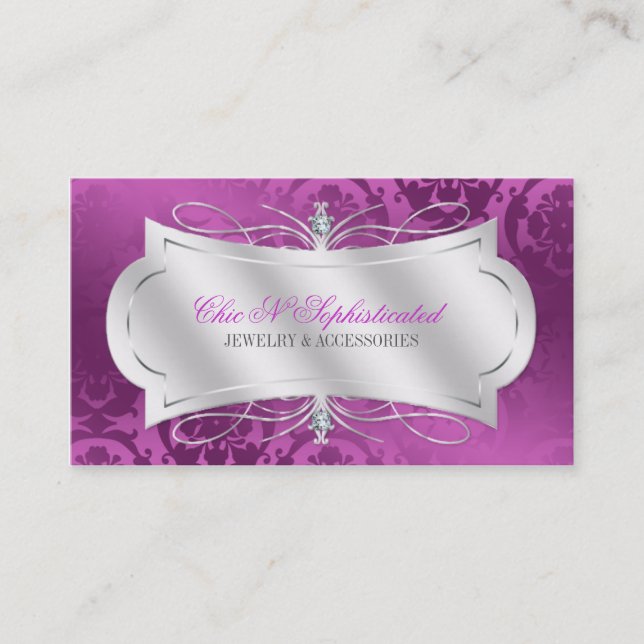 Lavish Plum Diamond Damask Swirl Business Card (Front)