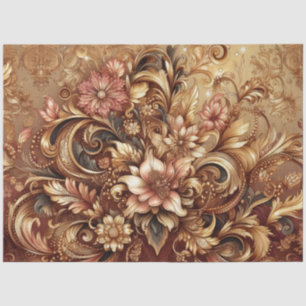 Lavish Rose Gold Baroque Floral Decoupage Tissue Paper