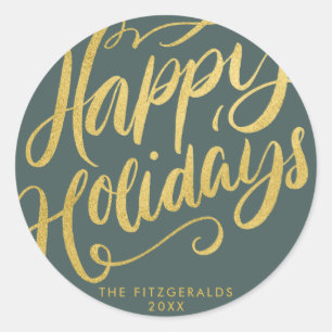 Lavish Script Happy Holidays Personalised Classic Round Sticker