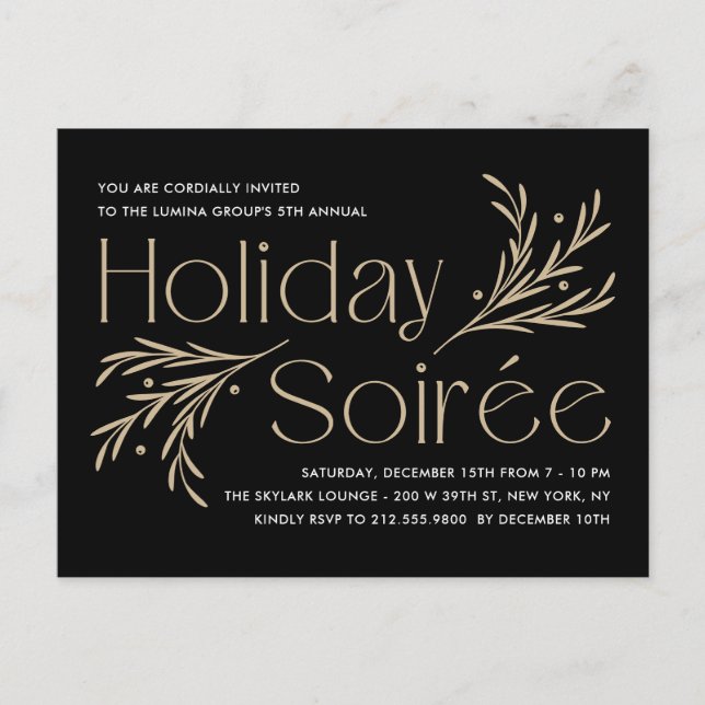 Lavish Soirée Holiday Party Invitation Postcard (Front)