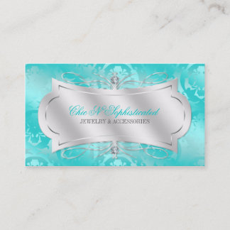 Lavish Teal Diamond Damask Swirl Business Card