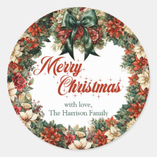 Lavish wreath forest green ribbon and lux gold classic round sticker