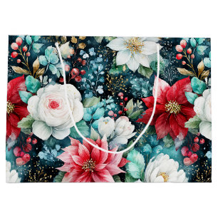 Lavishly Colored Christmas Floral Large Gift Bag