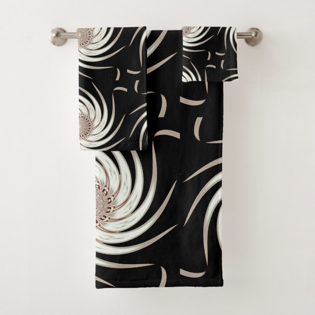 LavishlyOn Black Beige White Flower Abstract Art Bath Towel Set (Insitu)