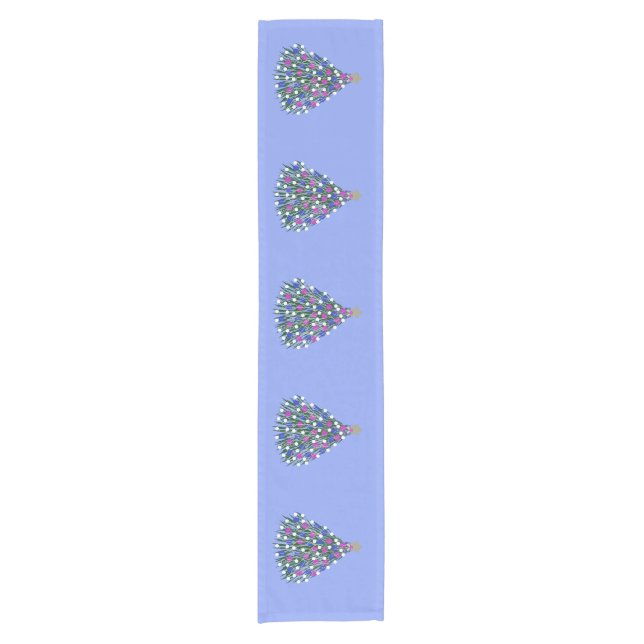 LavishlyOn Blue Purple Pink White Christmas Tree Short Table Runner (Front)