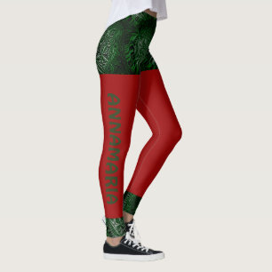 LavishlyOn Fun Script Red Green Shorts Christmas  Leggings