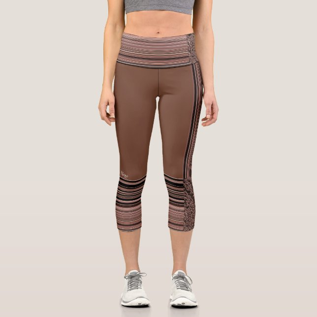LavishlyOn Monogram Brown Taupe PinstripeStonewash Capri Leggings (Front)