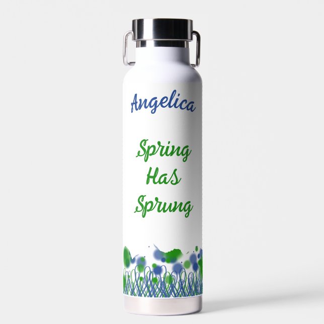 LavishlyOn Monogram Spring Has Sprung Blue Green Water Bottle (Front)