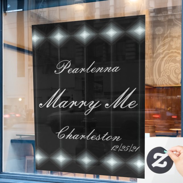 LavishlyOn Monogram Wedding Diamond Light Marry Me Window Cling (Cafe Window)