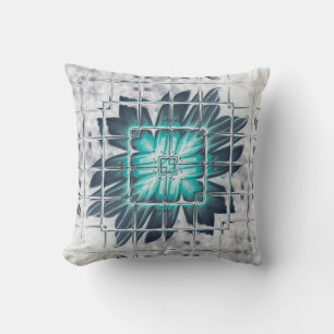 LavishlyOn Teal Grey Etched Floral Leaf Burst Cushion