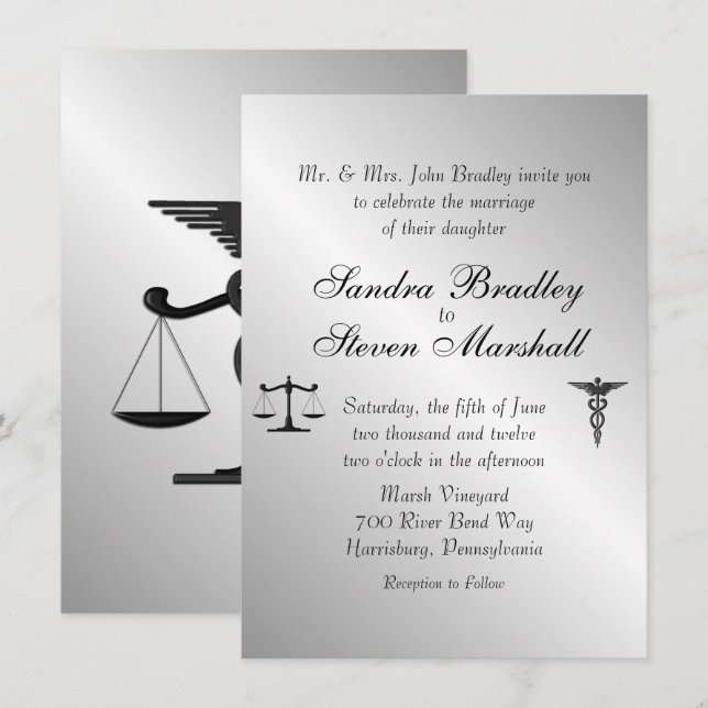 Law and Medicine Union Wedding Invitation (Front/Back)