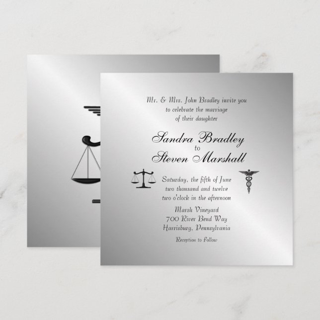 Law and Medicine Union Wedding Invitation (Front/Back)