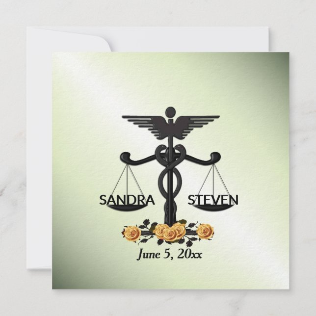 Law and Medicine Union Yellow Rose Green Scheme Invitation (Back)