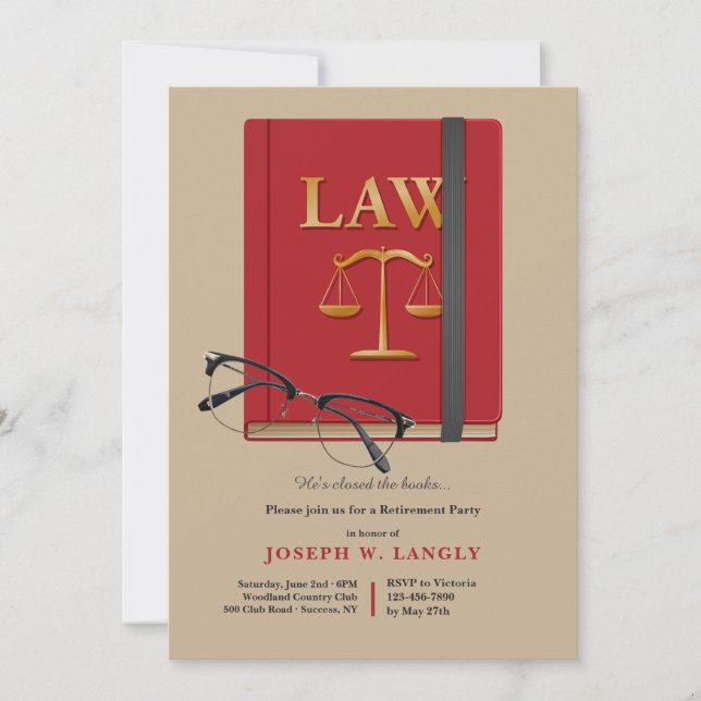 Law Book Retirement Party Invitation (Front)
