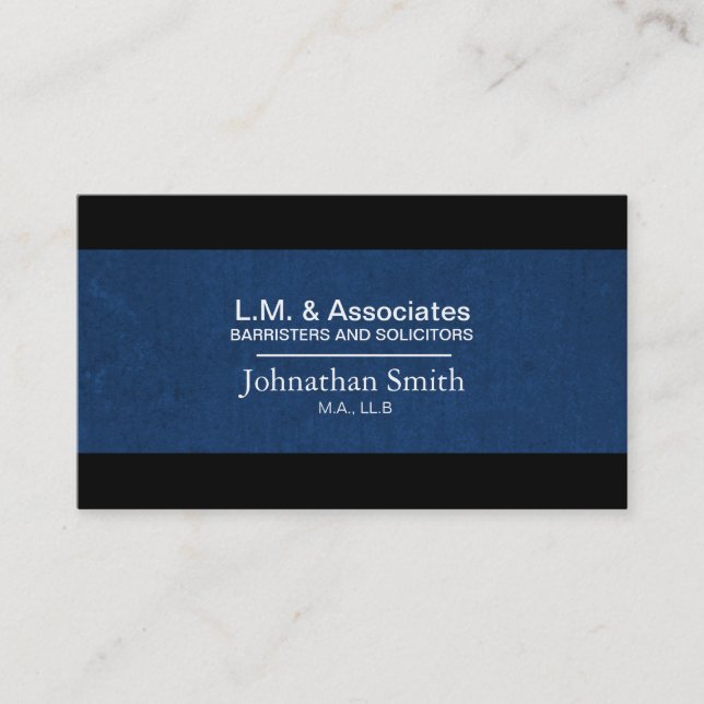 Law Business Card - Blue & Black Lawyer Attorney (Front)