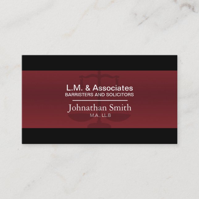 Law Business Card - Red & Black Lawyer Attorney (Front)