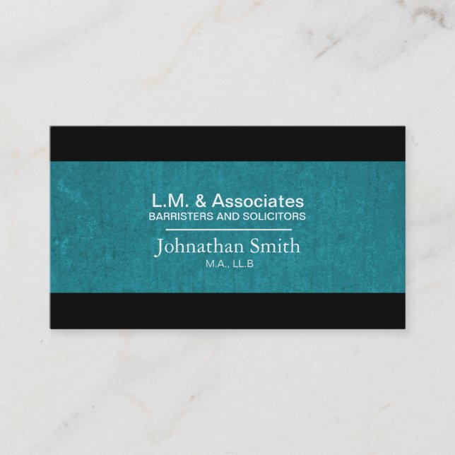 Law Business Card - Teal & Black Lawyer Attorney (Front)
