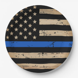 Law Enforcement Police Thin Blue Line Paper Plate