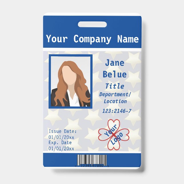 Law Enforcement Star, Blue, White Photo ID Barcode Badge (Front)