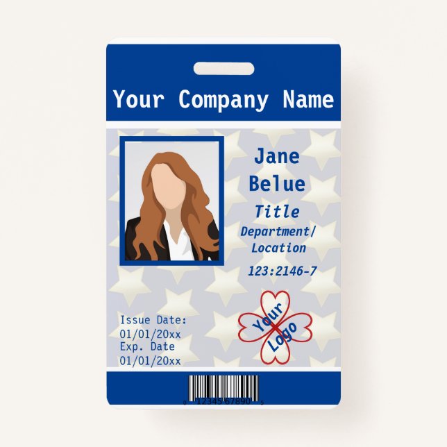 Law Enforcement Star, Blue, White Photo ID Barcode ID Badge (Front)