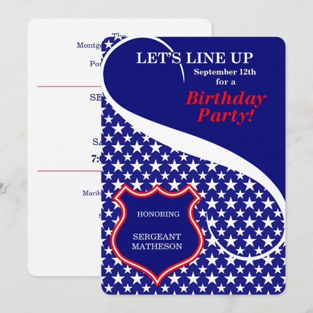 Law Enforcement Themed Birthday Party Invitation (Front/Back)