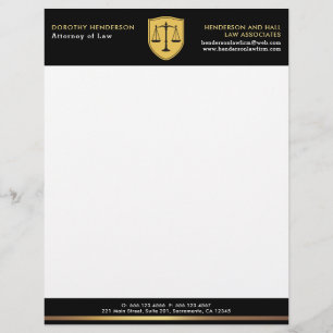 Law Firm Elegant Gold And Black Custom Letterhead
