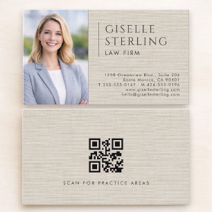 Law Firm Linen Photo QR Code Business Card