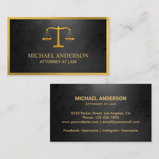Law Firm Scales of Justice Gold (effect) Lawyers  Business Card (Front/Back)