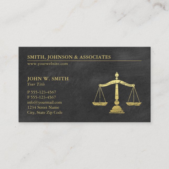 Law Firm Scales of Justice Gold (effect) Lawyers Business Card (Front)