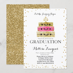 Law Graduation Party Invitation Pink Gold confetti