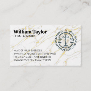 Law Justice Logo   Gold Marble  Business Card