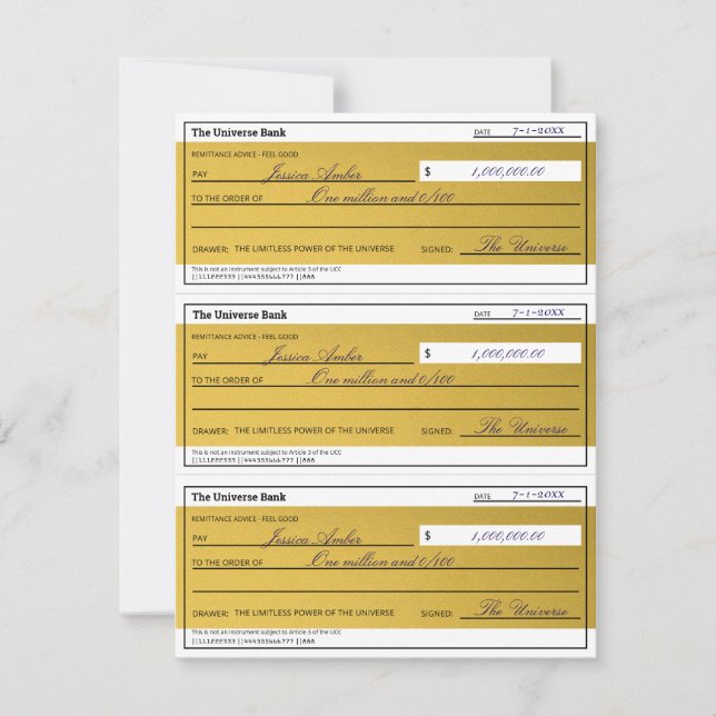 Law of Attraction 3 Blank Printable Gold Checks (Front)