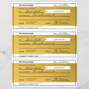 Law of Attraction 3 Blank Printable Gold Checks Flyer