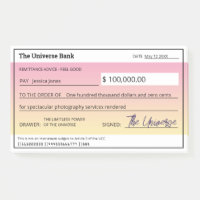 Law of Attraction Blank Check Pink Manifestation