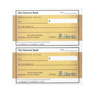 Law of Attraction Blank Money Check Gold Notepad