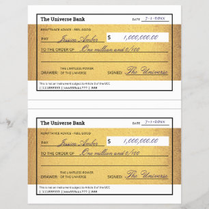 Law of Attraction Blank Printable Gold Check  Flyer