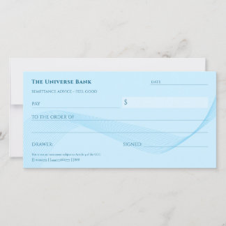 Law of Attraction Blue Blank Abundance Cheque