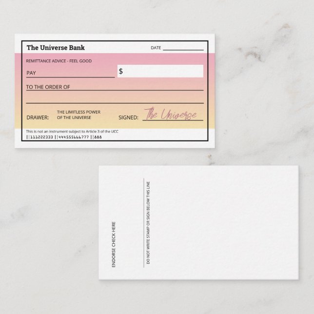 Law of Attraction Cute Pink Manifest Money Check  Card (Front/Back)