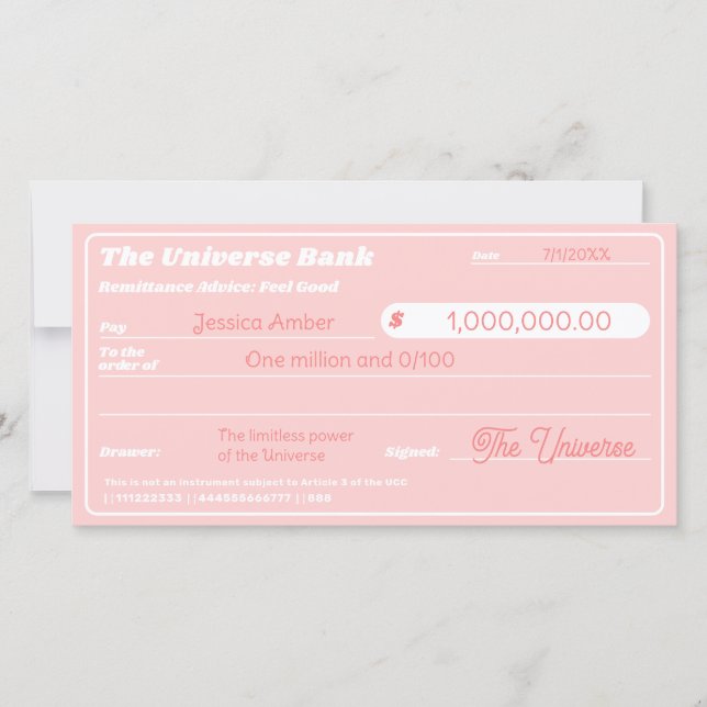 Law of Attraction Cute Pink Manifestation Check (Front)