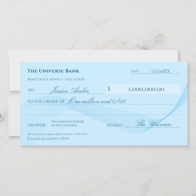 Law of Attraction Elegant Blue Abundance Check (Front)